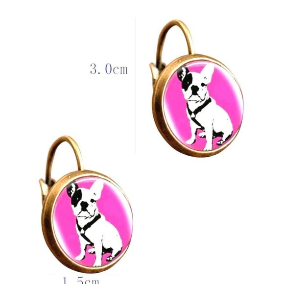 Bulldog Design Dog Print Round Fashion Earrings - Picture 4 of 7